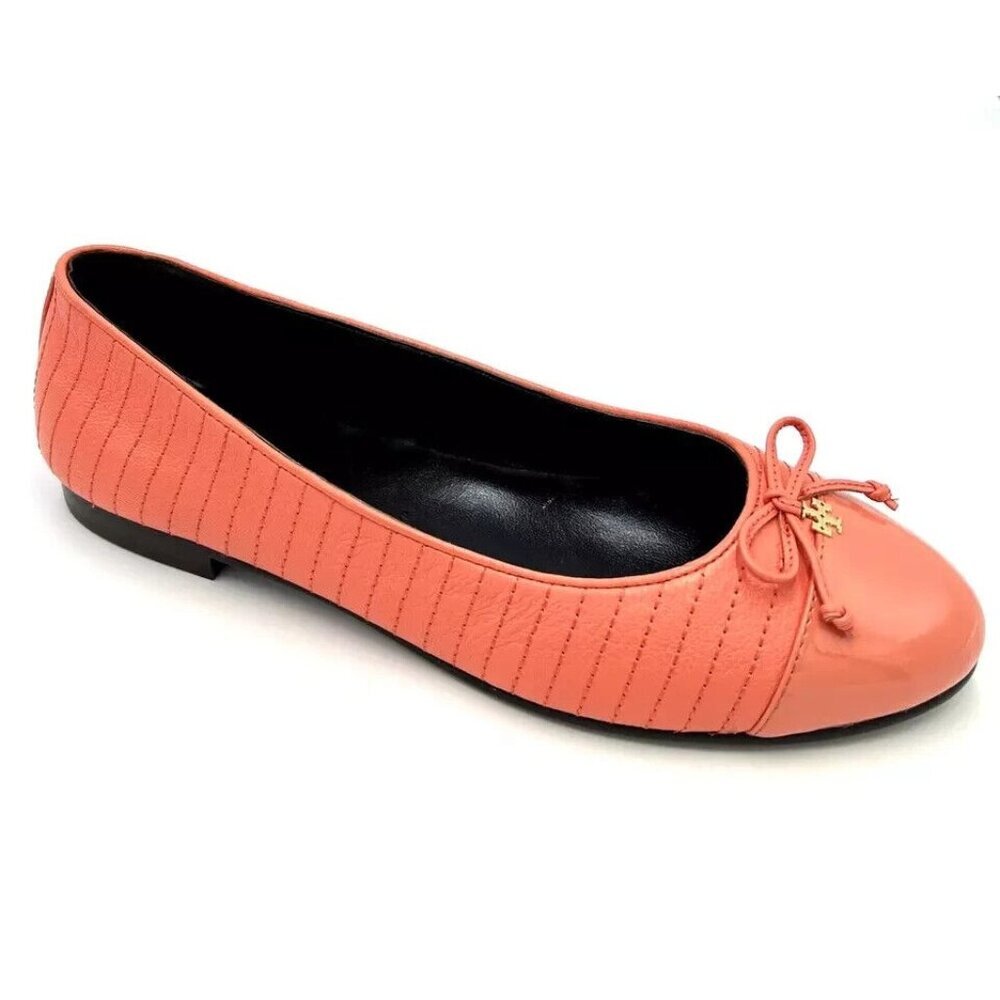 Tory Burch cap toe Ballet Flats Shoes Women's Coral Crush Leather Rubber Sole